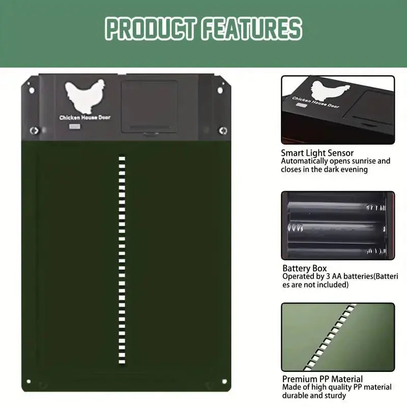 Eggs on Legs - Automatic Chicken Coop Door with Light Sensor - Battery Powered - Eggs on Legs